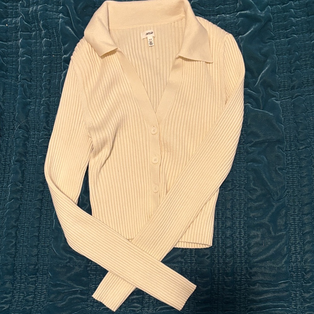 Aerie Cream Ribbed Knit Top